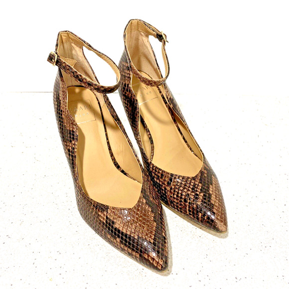 Kaari Blue Lillian Ankle Strap High Heel Pumps Brown Faux Snakeskin Sexy US 6.5M - Picture 7 of 11